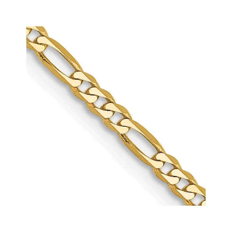 Curata 14k Yellow Gold 9" or 10" 2.25mm Flat Figaro Chain Anklet