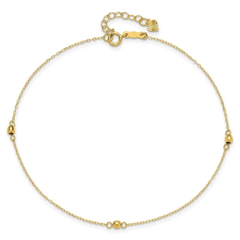 Curata 14k Yellow Gold Mirror Beaded Plus 1in Ext Anklet 9 Inch