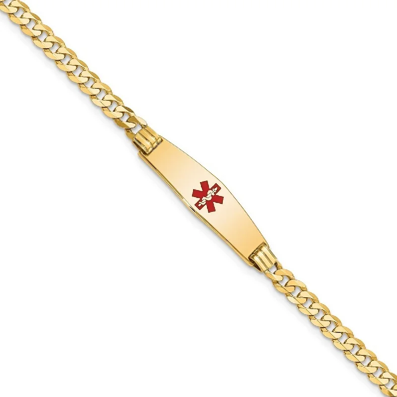 Curata 7.5mm 14k Engravable Medical Soft Diamond Shape Red Enamel Curb Link ID Braceletcet