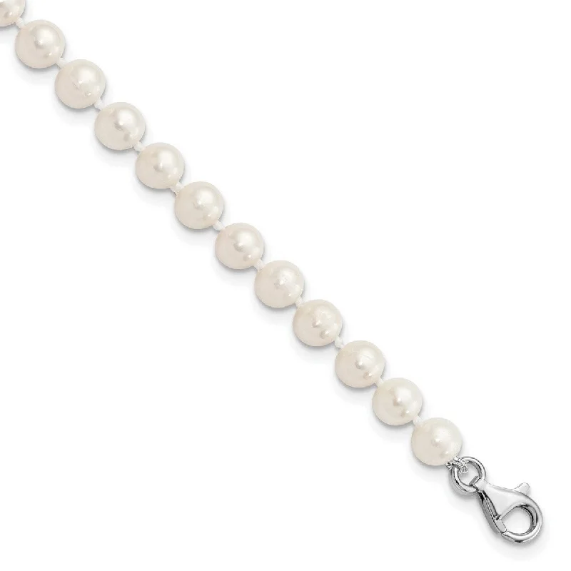 Curata 925 Sterling Silver 6 7mm Freshwater Cultured Pearl and CZ Cubic Zirconia Simulated Diamond With 2inch Ext Anklet 8.5