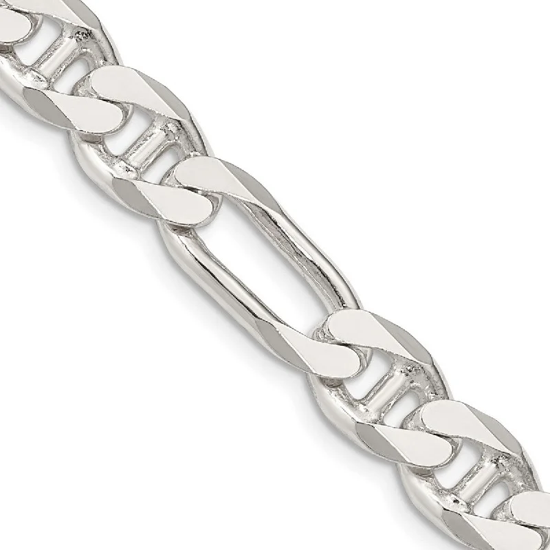 Curata 925 Sterling Silver Solid Polished 8.75mm Figaro Nautical Ship Mariner Anchor Chain Anklet 9 Inch Lobster Claw