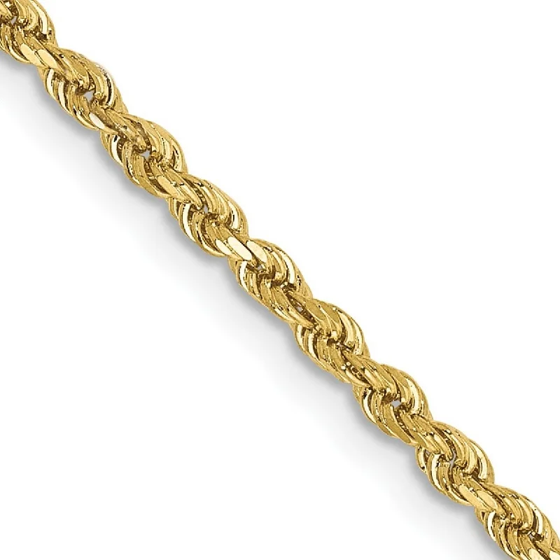 Curata Women's 10k Yellow Gold 2.25mm Handmade Diamond-Cut Rope Chain Anklet - 9 Inch - Lobster Claw