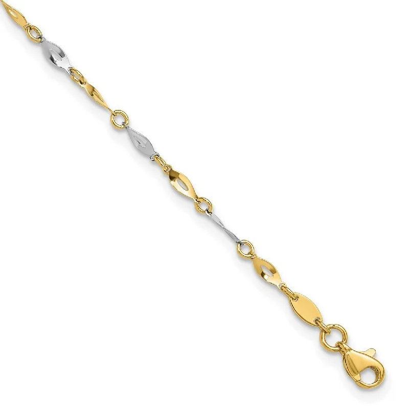 Curata Women's 14k Two-Tone Gold Polished Stamping Anklet - 10 Inch