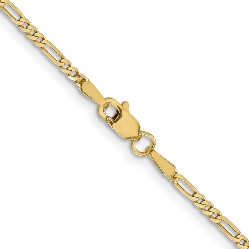 Curata Women's 14k Yellow Gold 1.80mm Flat Figaro Chain Ankle Bracelet - 10 Inch