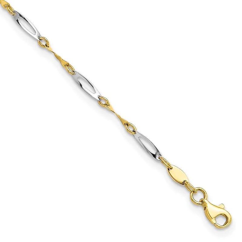 Curata Women's 2.5mm 10k Two-tone Gold Twist Rope Fancy Link Anklet - 9 Inch