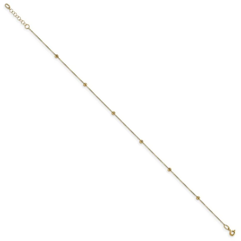 Curata Women's Italian 2mm 14k Yellow Gold Bead Station Anklet - 10 Inch