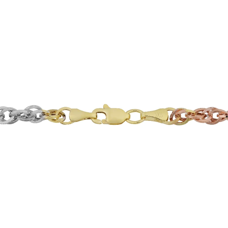 Fremada 10k Tri-color Gold Double Cable Link Anklet (10 inches)