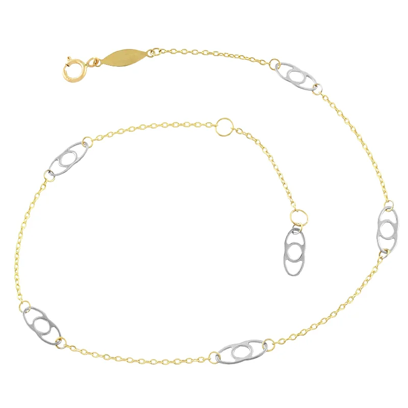 Fremada 10k Two-tone Gold Interlock Oval Link Anklet (10-inch)