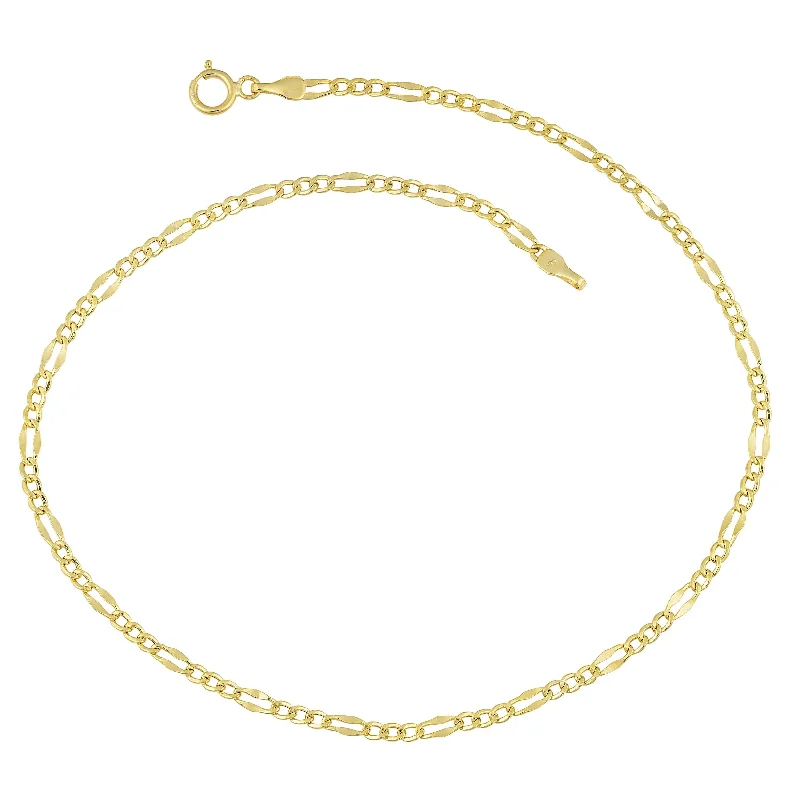 Fremada 14 k Yellow Gold High Polish Flat Figaro Anklet (10 inches)