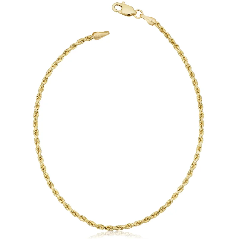 Fremada 14k Yellow Gold 1.7-mm Solid Rope Chain Anklet (10 inches)