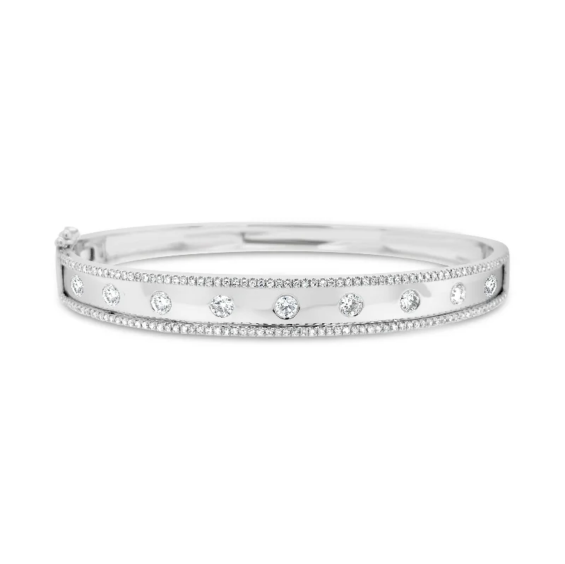 Bezel-Set & Pave Diamond Wide Bangle Bracelet