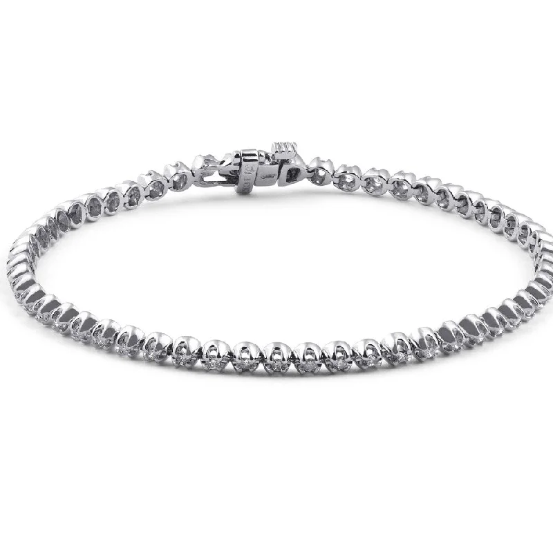 Pompeii3 10k White Gold 1ct Diamond Classic Tennis Bracelet 7" Double Locking Clasp