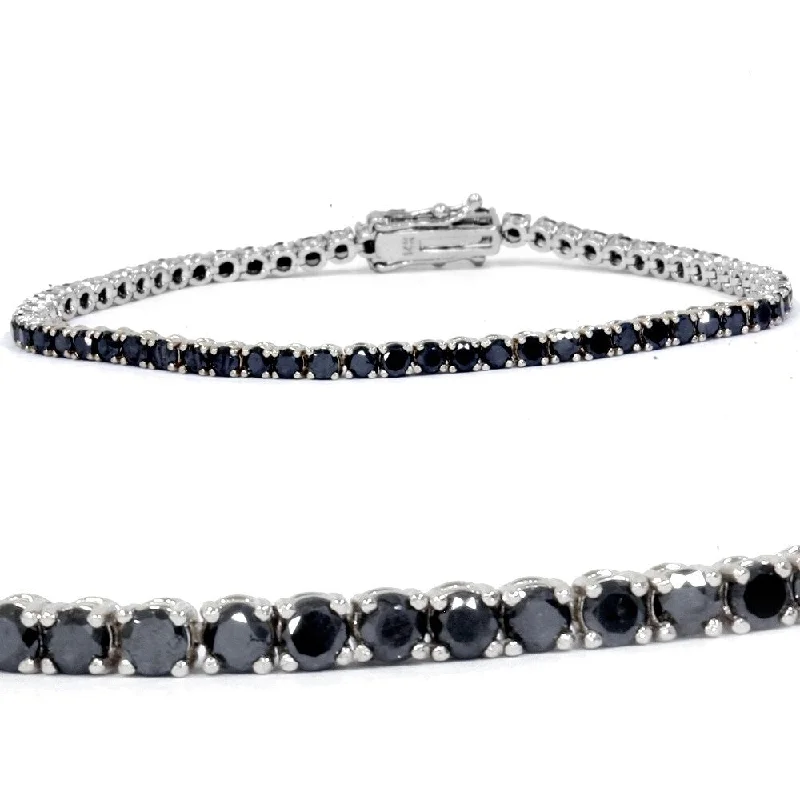 Pompeii3 14k White Gold 3 ct TDW Black Diamond Tennis Bracelet 7" with Double Lock Clasp