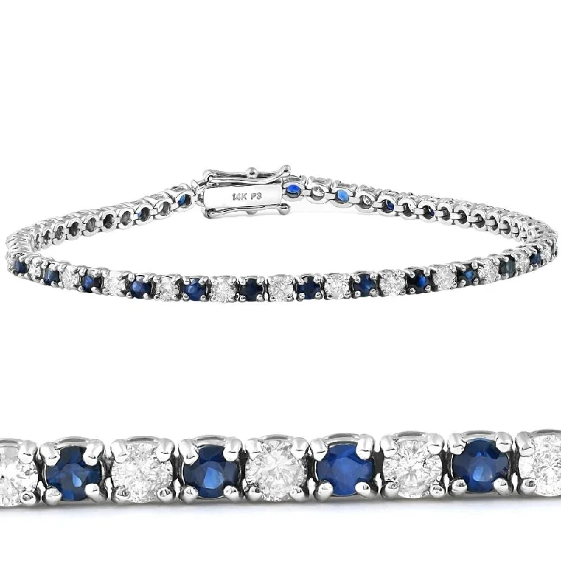 Pompeii3 14k White Gold 5cttw Blue Sapphire & Diamond Tennis Bracelet 7" Double Lock Clasp