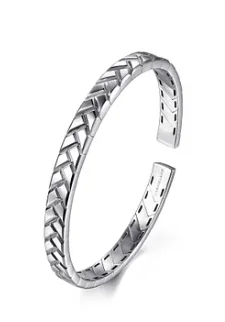 925 Sterling Silver Open Herringbone Cuff Bangle