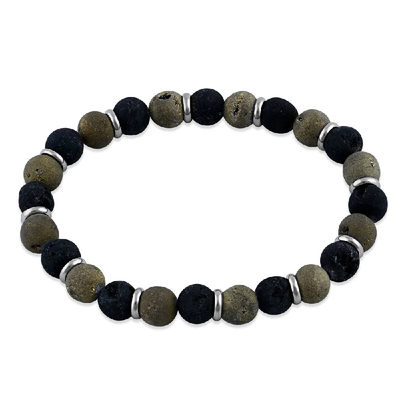 Stainless Steel Black and Brown Druzy Bead Bracelet