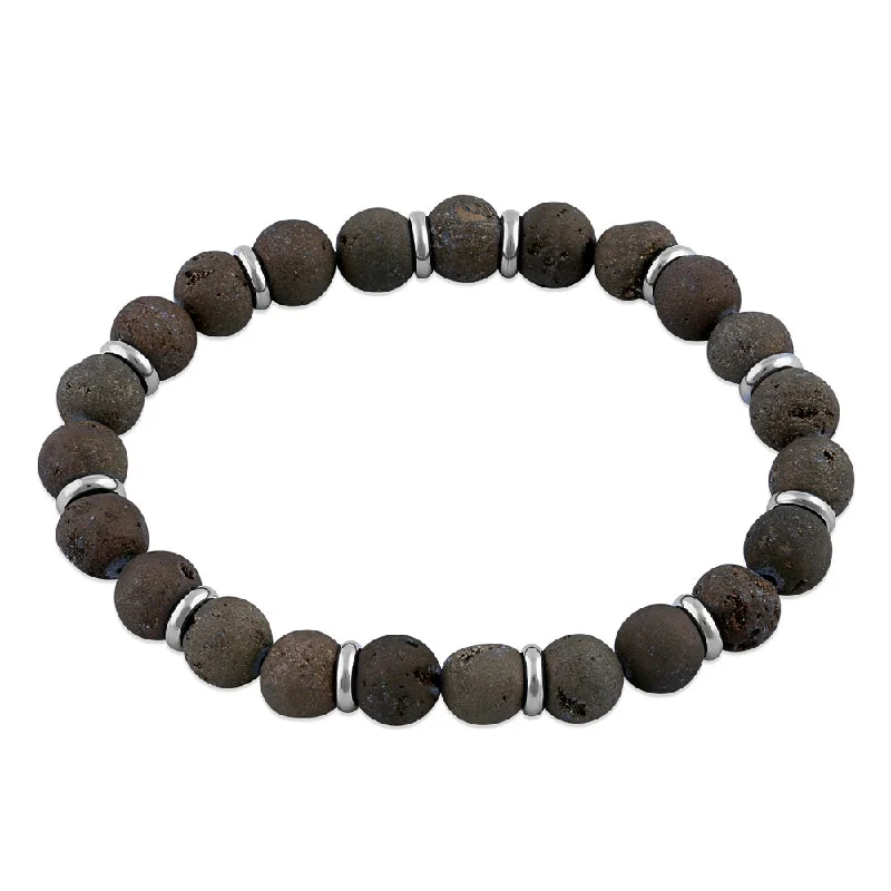 Stainless Steel Brown Druzy Bead Bracelet