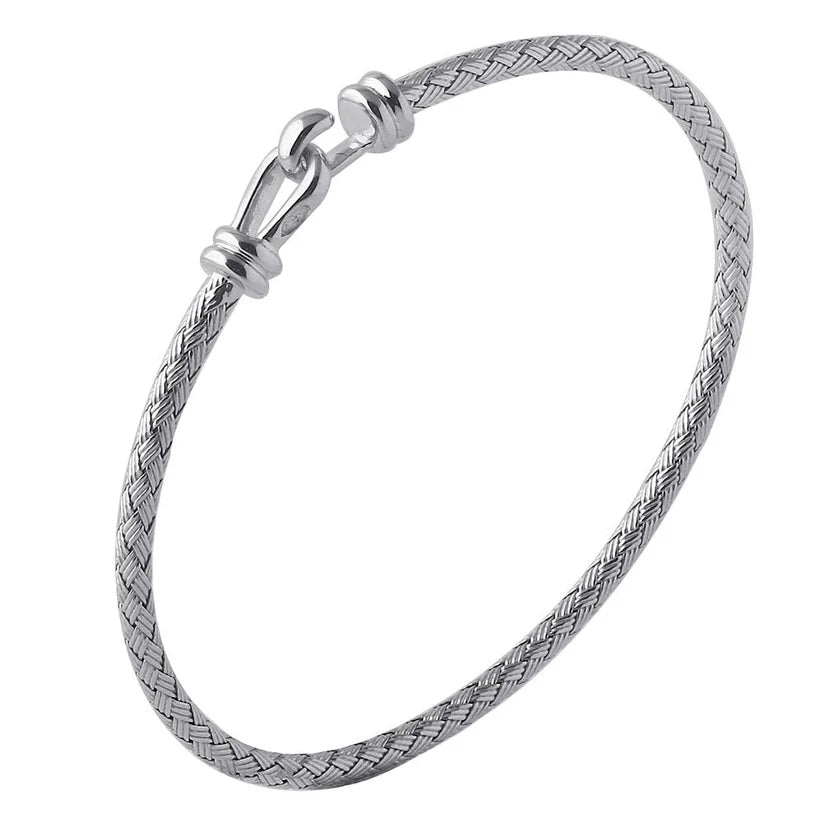 Sterling Silver 3mm Mesh Bangle, Rhodium Finish