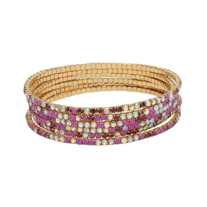 Victoria Townsend Gold Plated Multi-color Cubic Zirconia Stretch Bracelets 6pc Set