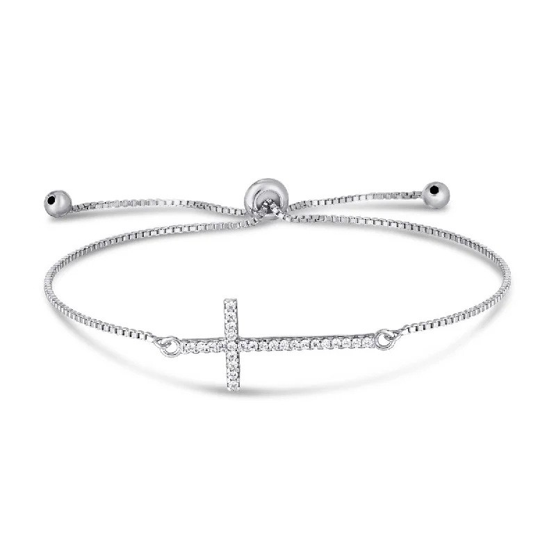 Victoria Townsend Silver Plated Cubic Zirconia Cross Adjustable Bracelet