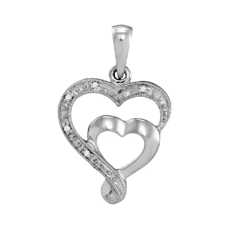 10k White Gold Womens Diamond-accent Double Heart Pendant .01 Cttw