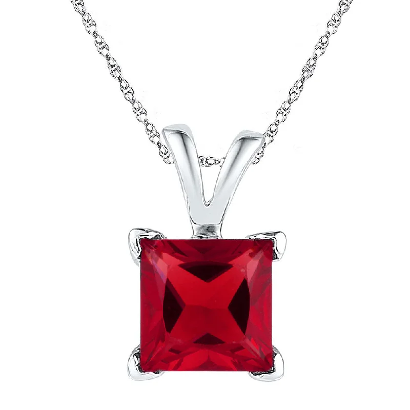 10kt White Gold Womens Princess Lab-Created Ruby Solitaire Pendant 1-1/3 Cttw