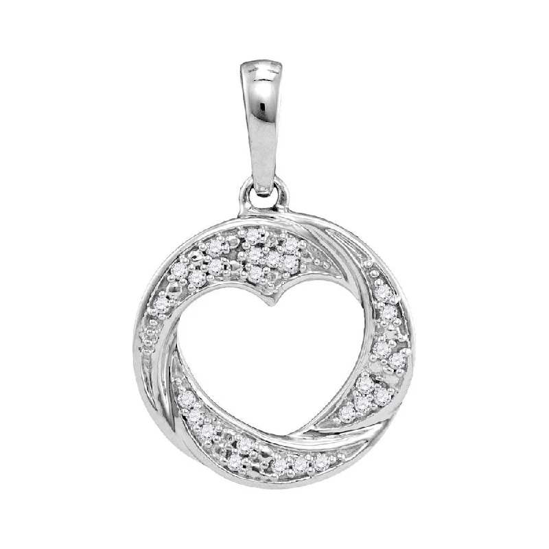 10kt White Gold Womens Round Diamond Circle Heart Cutout Pendant 1/12 Cttw