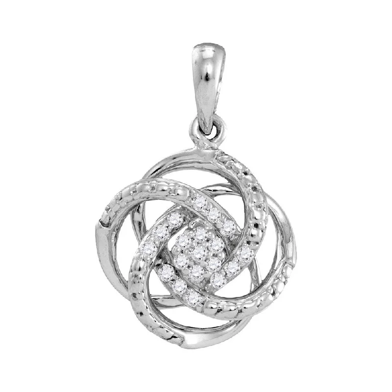 10kt White Gold Womens Round Diamond Cluster Pendant 1/10 Cttw