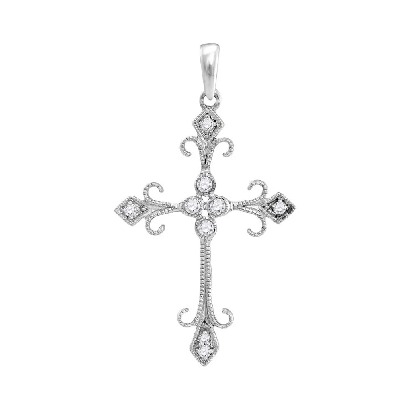 10kt White Gold Womens Round Diamond Cross Pendant 1/10 Cttw