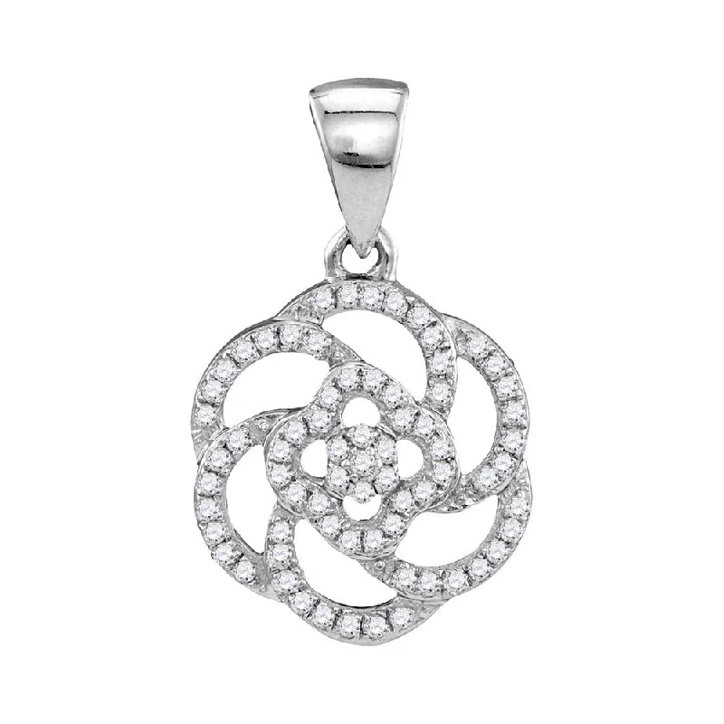 10kt White Gold Womens Round Diamond Pinwheel Geometric Cluster Pendant 1/4 Cttw