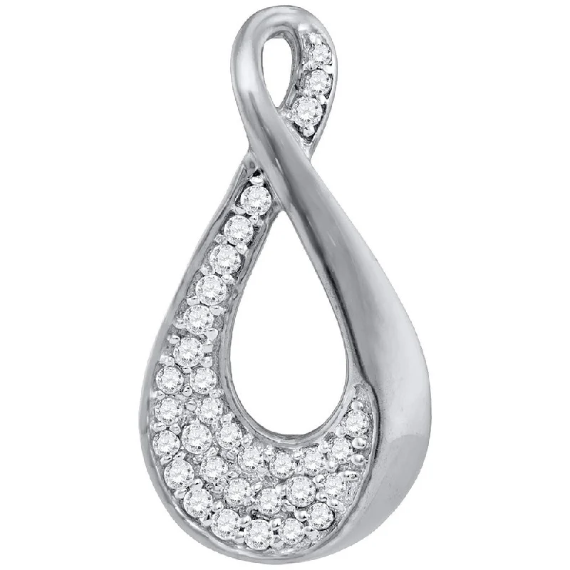 10kt White Gold Womens Round Diamond Teardrop Cluster Pendant 1/8 Cttw