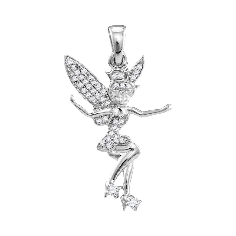 10kt White Gold Womens Round Diamond Tinkerbell Fairy Sprite Pendant 1/4 Cttw