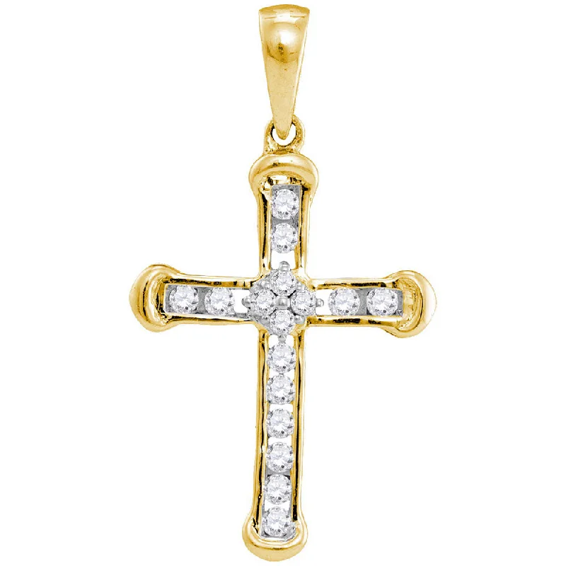 10kt Yellow Gold Womens Round Diamond Cross Pendant 1/5 Cttw