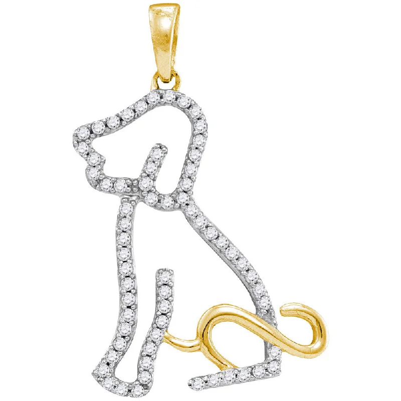 10kt Yellow Gold Womens Round Diamond Dog Doggy Puppy Pendant 1/5 Cttw