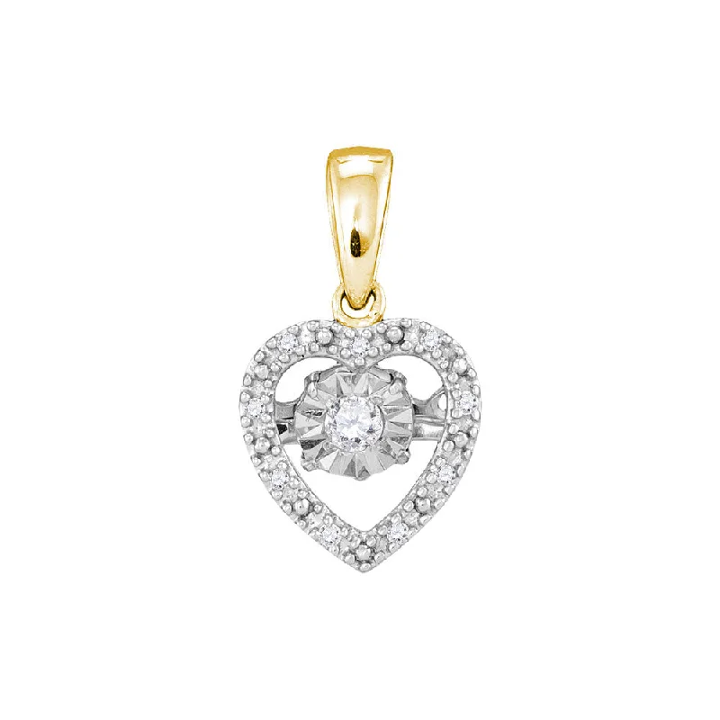 10kt Yellow Gold Womens Round Diamond Moving Twinkle Heart Pendant 1/20 Cttw