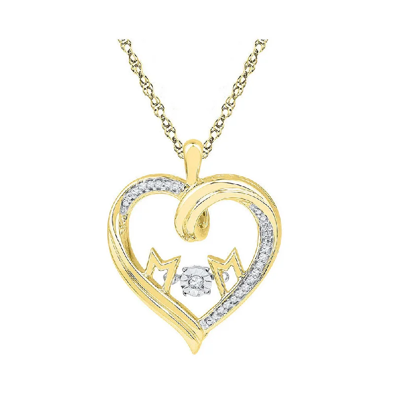 10kt Yellow Gold Womens Round Diamond Moving Twinkle Mom Heart Pendant 1/12 Cttw