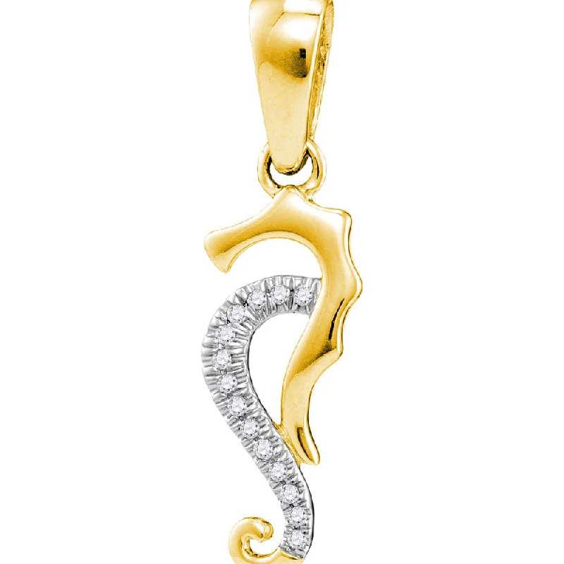 10kt Yellow Gold Womens Round Diamond Seahorse Animal Pendant 1/20 Cttw