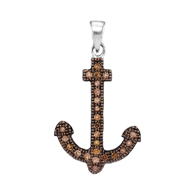 10kWhite Gold Brown Diamond Womens Anchor Nautical Pendant 1/5 Cttw