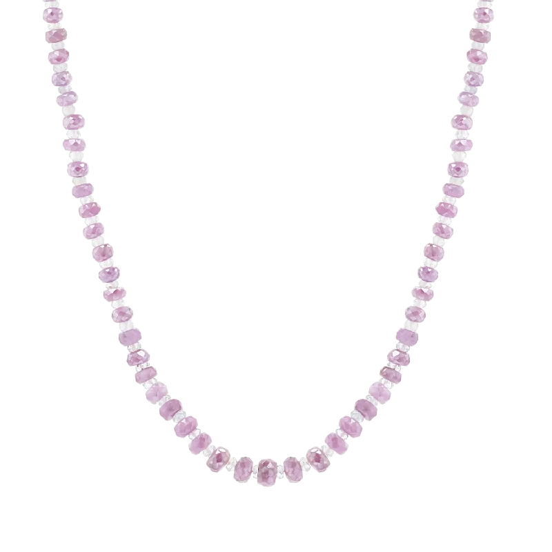 Pink Sapphire & Aquamarine Beaded Strand Necklace