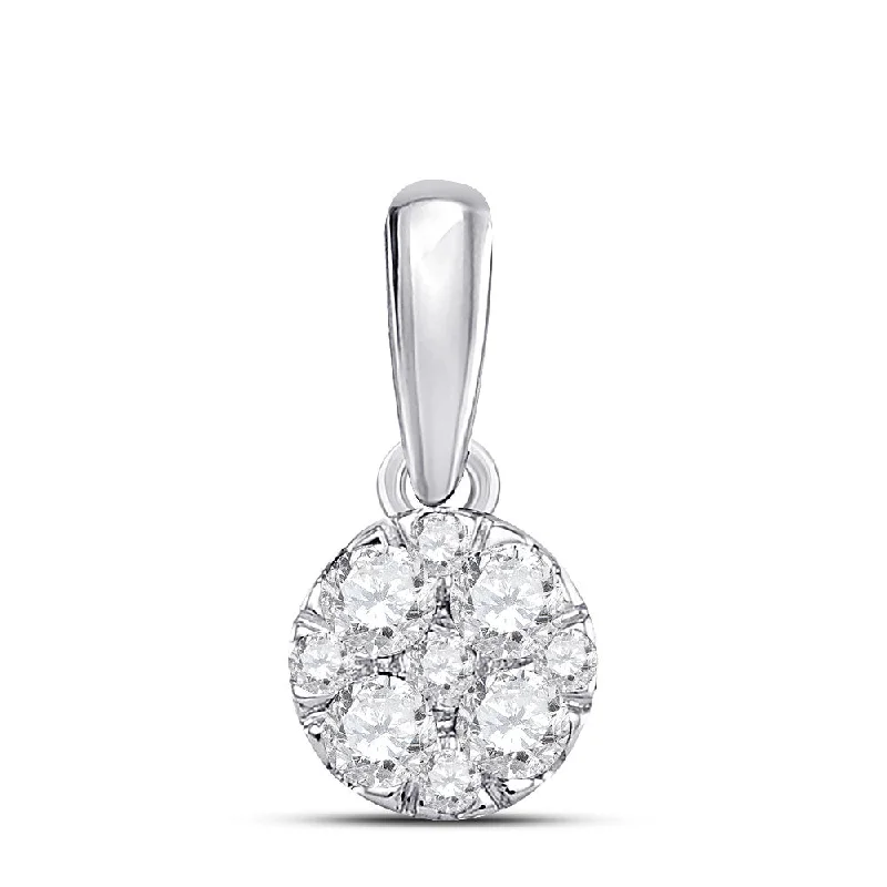 14kt White Gold Womens Round Diamond Fashion Cluster Pendant 1/4 Cttw