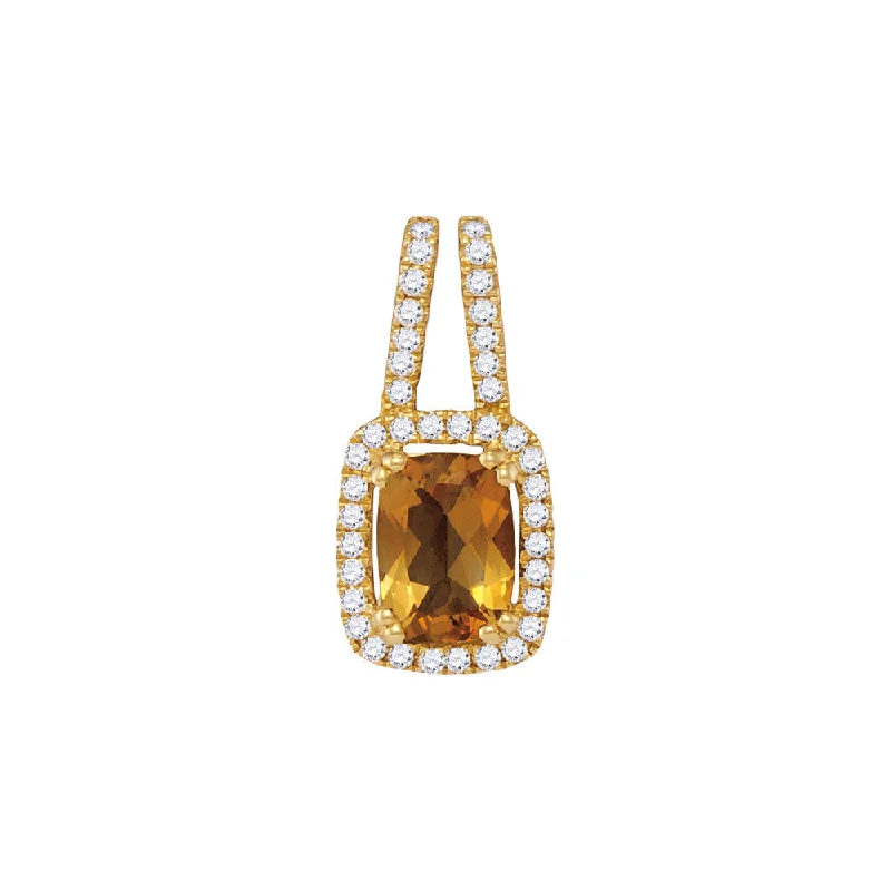 14kt Yellow Gold Womens Cushion Citrine Solitaire Diamond Frame Pendant 7/8 Cttw