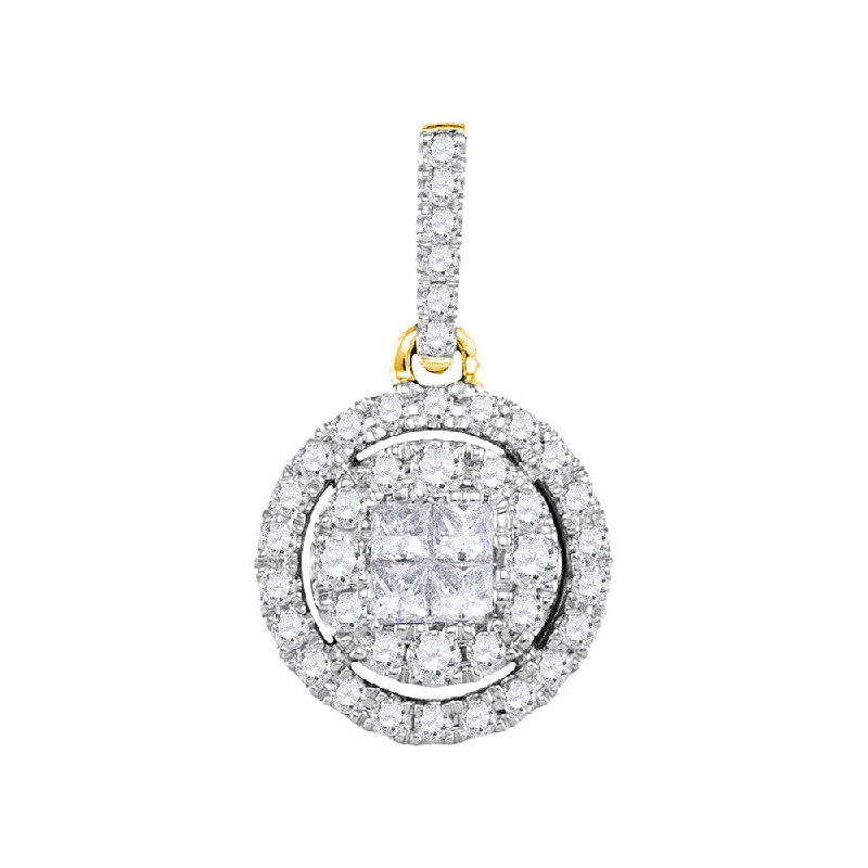 14kt Yellow Gold Womens Princess Round Diamond Framed Cluster Pendant 1/2 Cttw