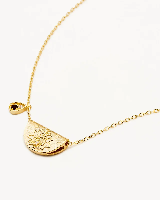 18k Gold Vermeil Lotus Birthstone Necklace - January - Garnet