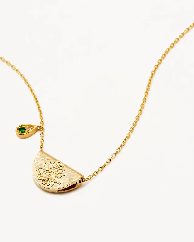 18k Gold Vermeil Lotus Birthstone Necklace - May - Emerald