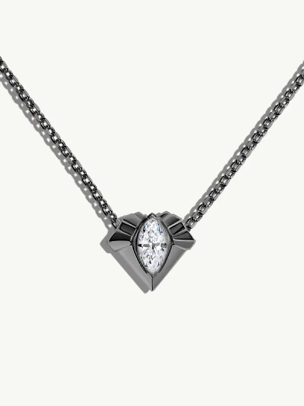 Alexandria Pendant Necklace With 0.50CT Marquise-Cut Diamond In Blackened 18K Gold