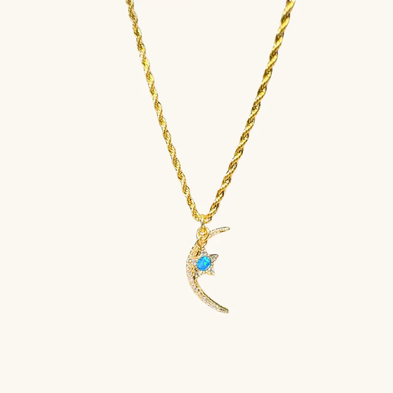 Blue Opal Star & Moon Necklace