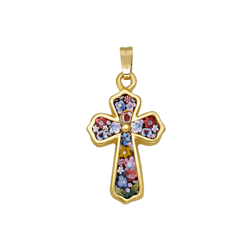 CROSS PENDANT - MICROMOSAIC JEWELRY - GOLDEN SILVER