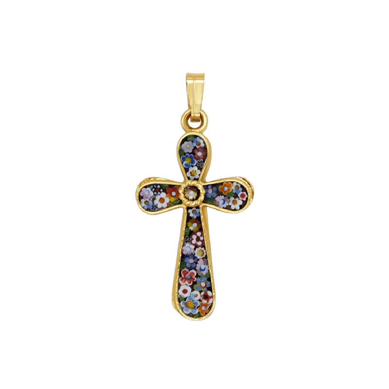 CROSS PENDANT - MICROMOSAIC JEWELRY - GOLDEN SILVER