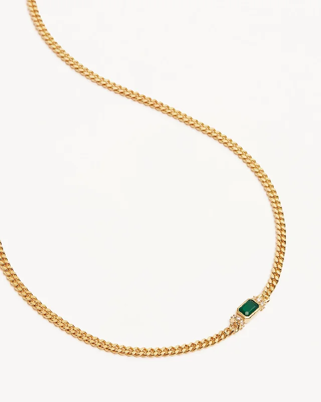 18k Gold Vermeil Strength Within Green Onyx Curb Choker