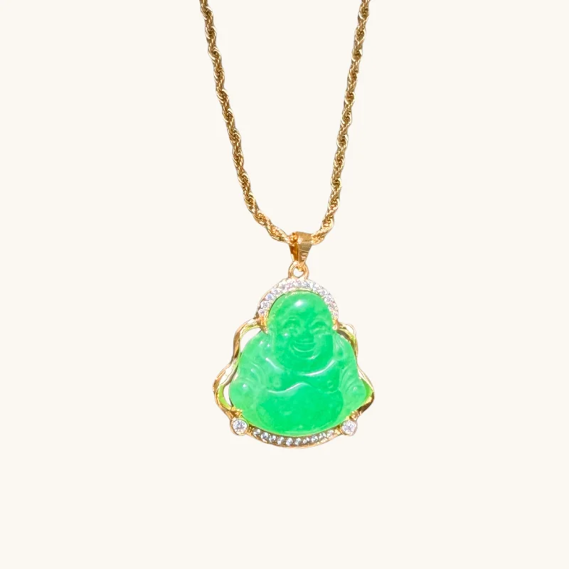 Green Jade CZ Diamond Buddha Necklace